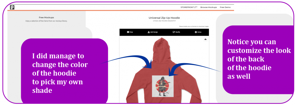 Styling the back of Hoodie with Storefront 2 mockup generator