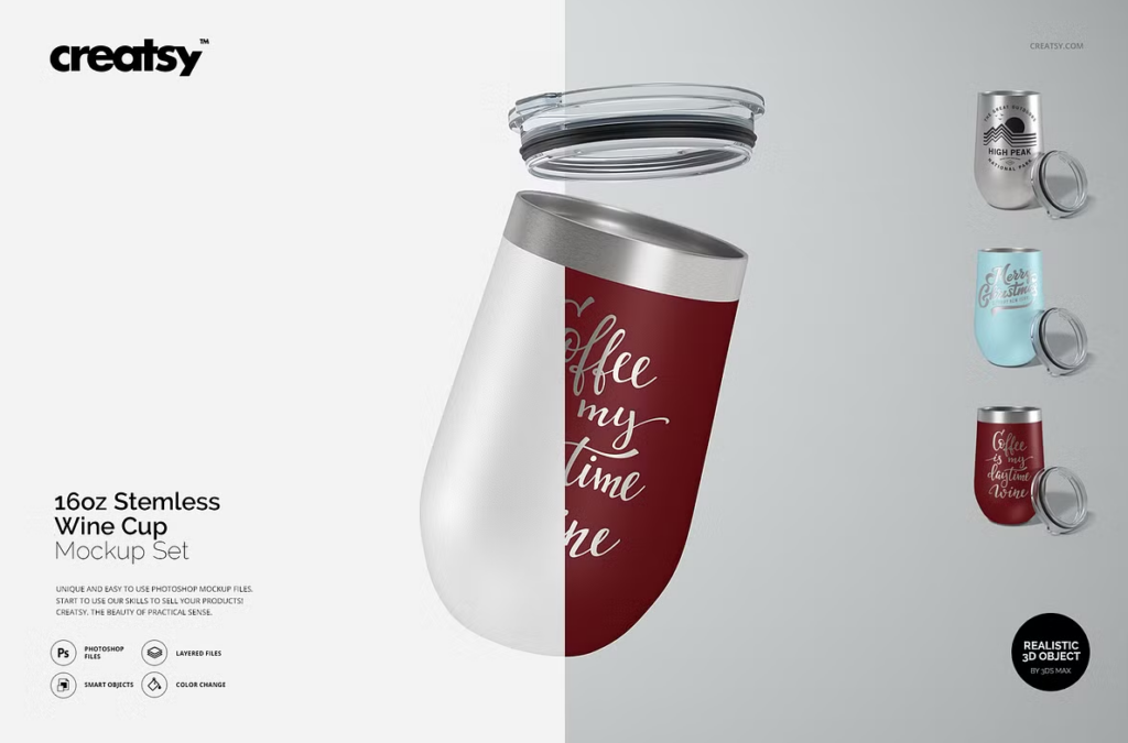 16 oz Stemless Wine Cup Mockup Set
