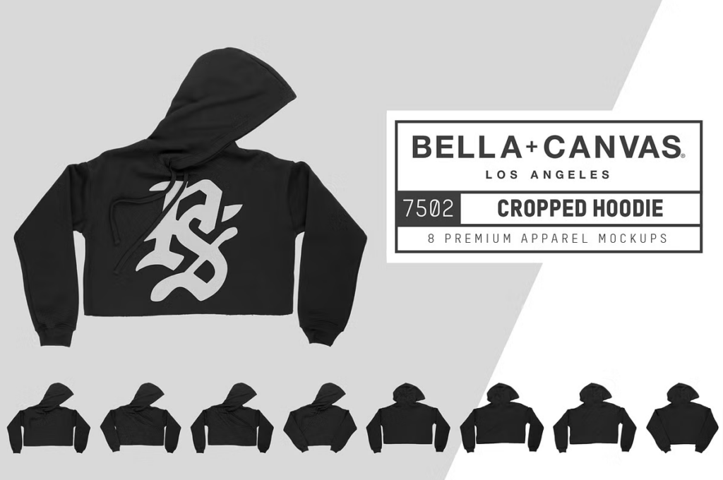 Bella Canvas 7502 Cropped Black Hoodie Mockup