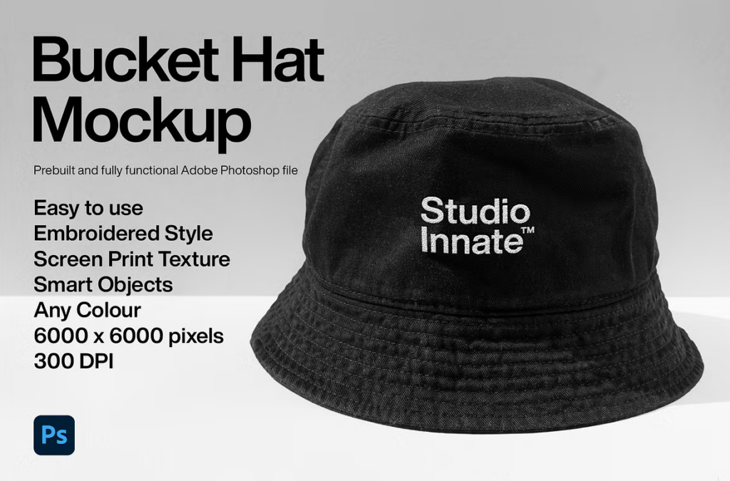 Bucket Hat Mockup With Embroidery Style
