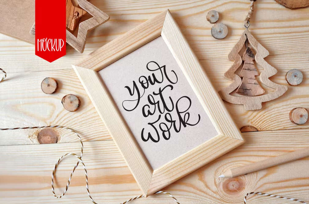 Christmas Wooden Frame Mock Up