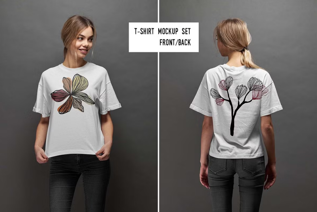 Front and Back T Shirt Mockup With Girl Model
