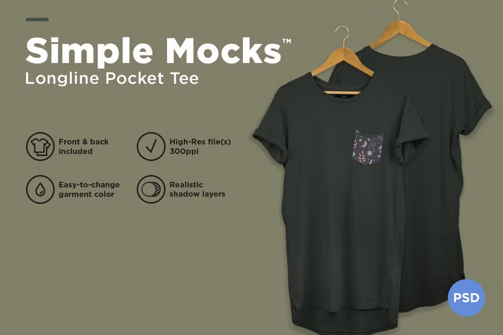 Front and Back T Shirt Mockup – Longline Pocket T Shirt
