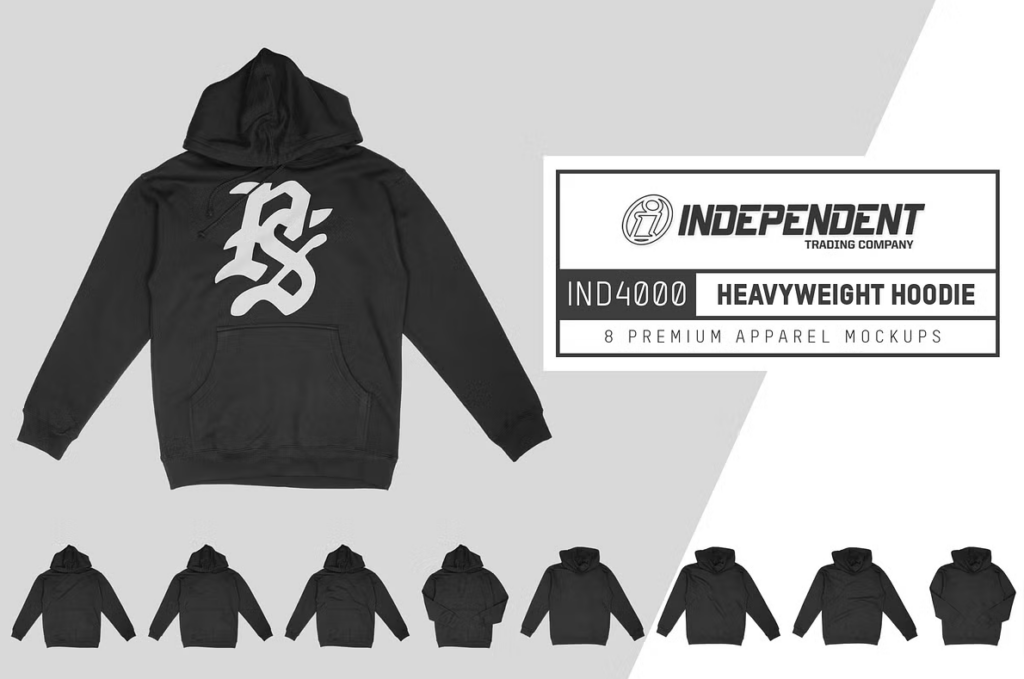 Independent 4000 Heavyweight Black Hoodie Mockup
