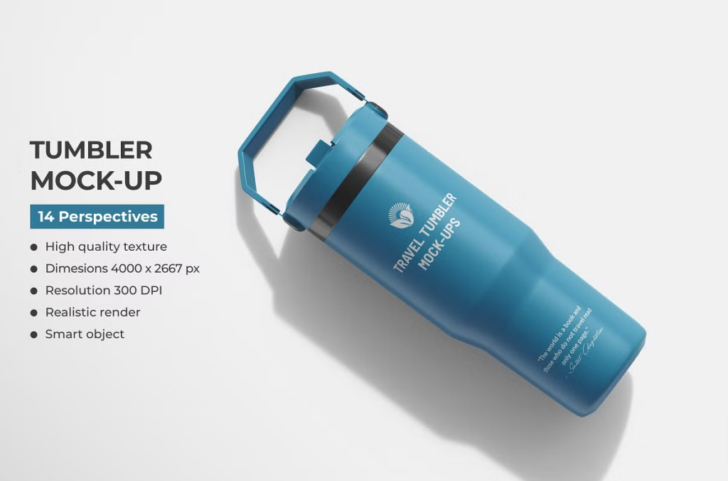 Metallic Travel Tumbler PSD Mockup
