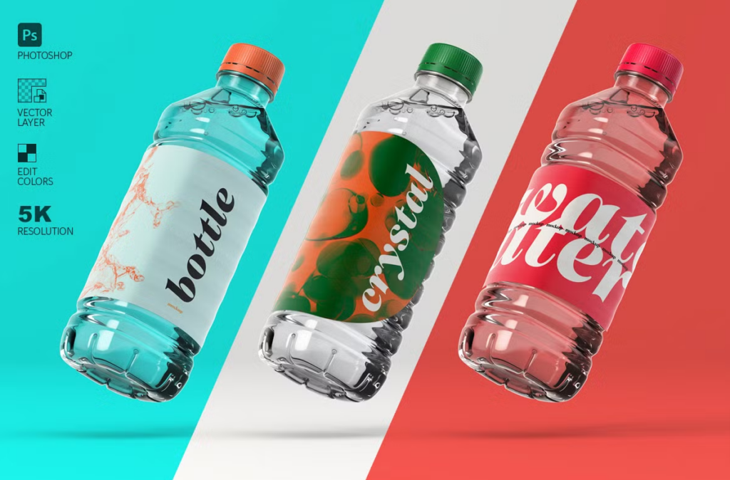 One Time Plastic Mockup Water Bottle 