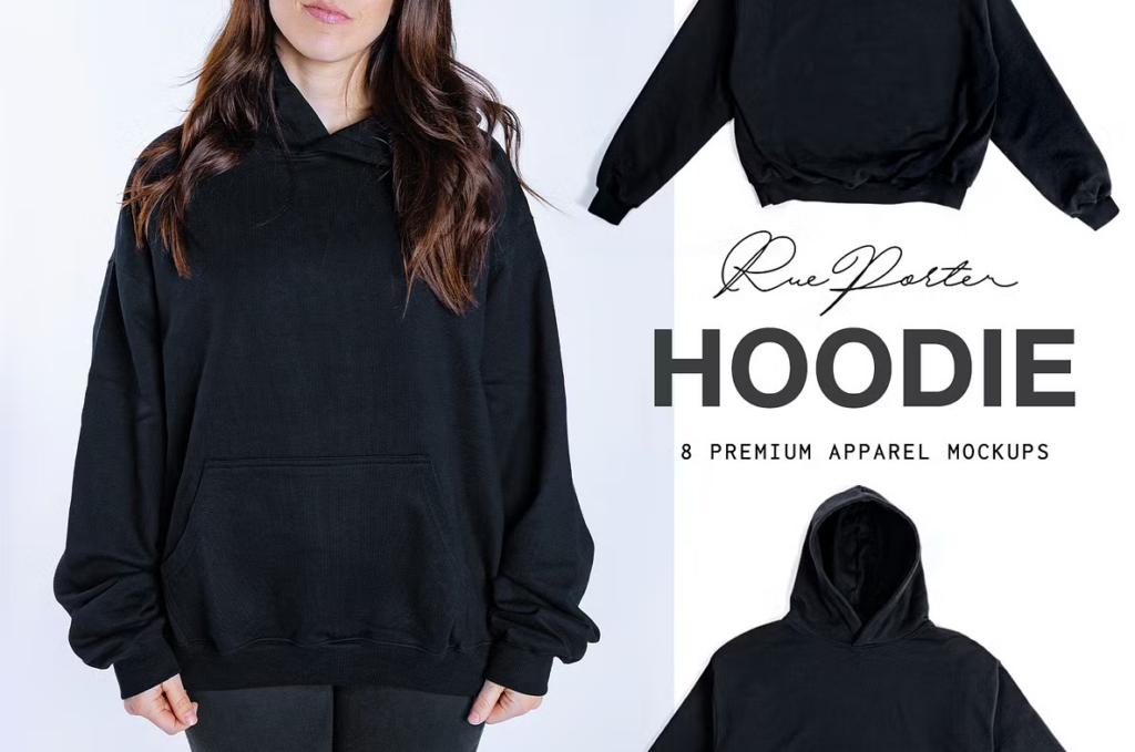 RUE PORTER Black Hoodie Mockup Set