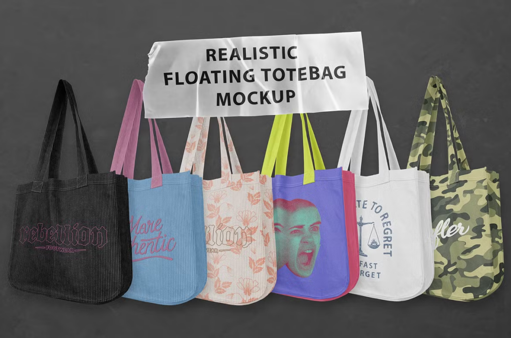 Realistic Floating Tote Bag Mockup