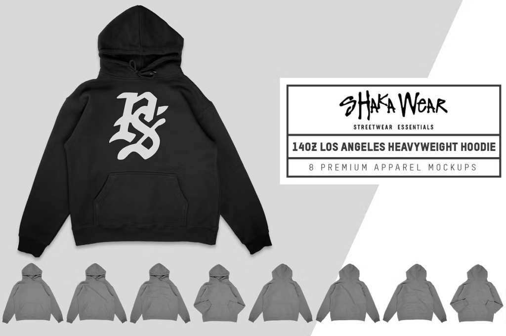 Shaka Wear 14oz Heavyweight Black Hoodie Mockup