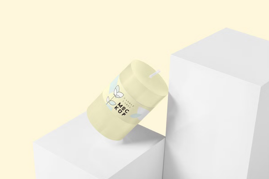 Small Round Candle with Label Mockup