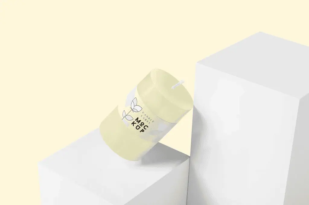 Small Round Candle with Label Mockup