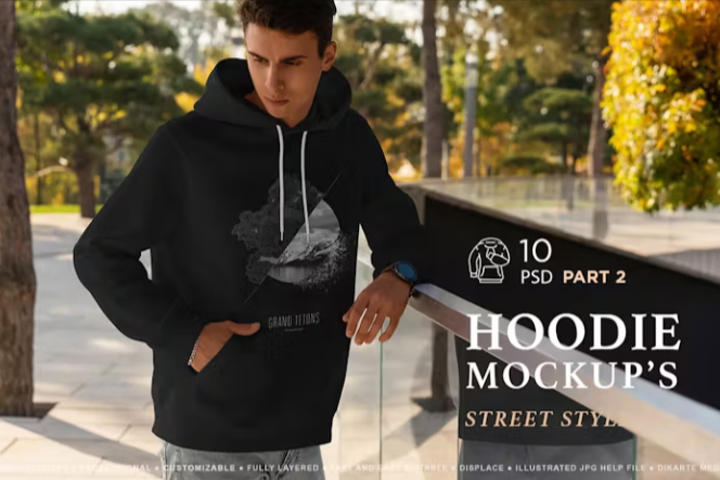 Street Style Black Hoodie Mockup