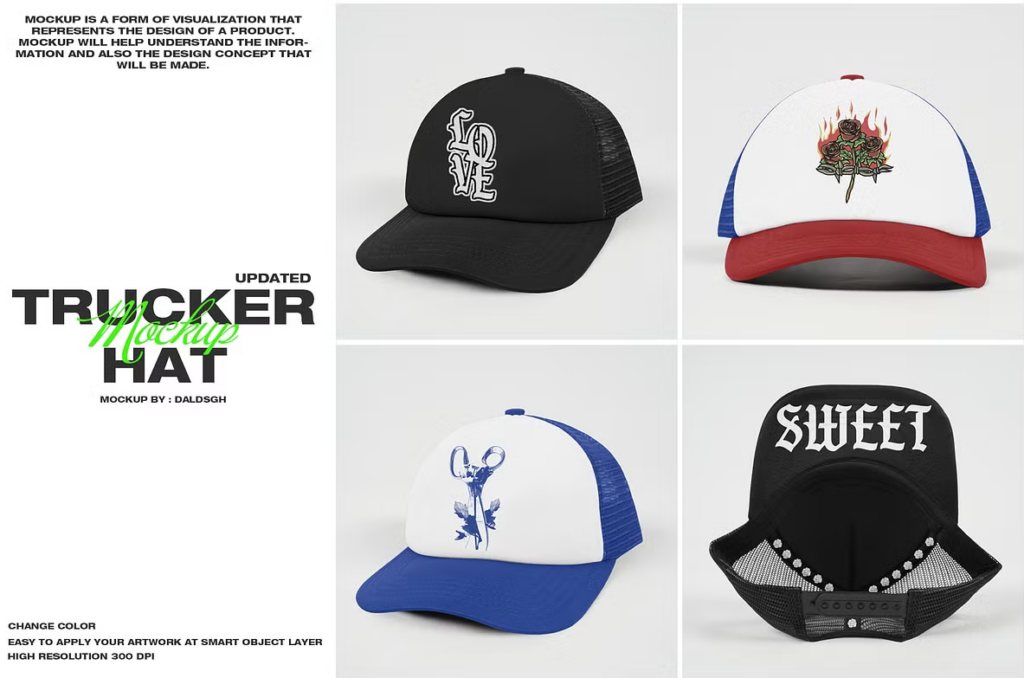 TRUCKER HAT – MOCKUP With Embroidery Style
