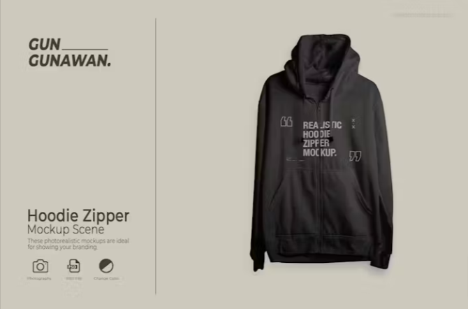 Ultra Realistic Black Hoodie Mockup With Zipper