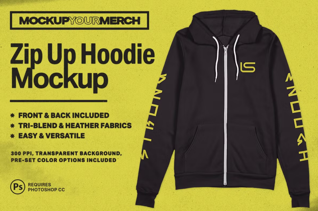 Zip-Up Black Hoodie Mockup